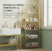 SCAFFALE PORTAOGGETTI AD ARCO A 5 RIPIANI IN ACCIAIO E VETRO TEMPERATO, 60X30X175 CM, ORO