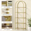 SCAFFALE PORTAOGGETTI AD ARCO A 5 RIPIANI IN ACCIAIO E VETRO TEMPERATO, 60X30X175 CM, ORO