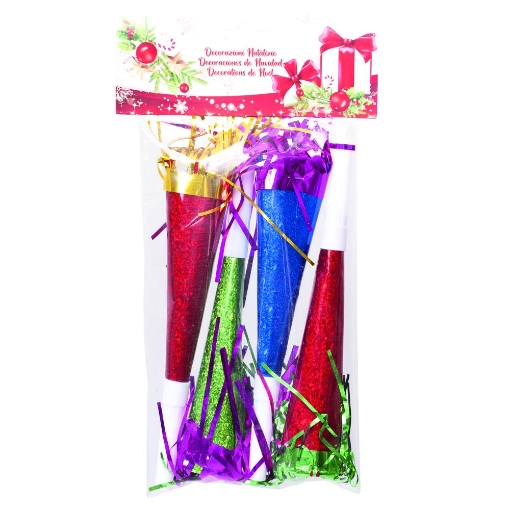SET 4 TROMBETTE DI CARTA IN BUSTA DIMENSIONI 21 CM - COLORAZIONE ASSORTITA