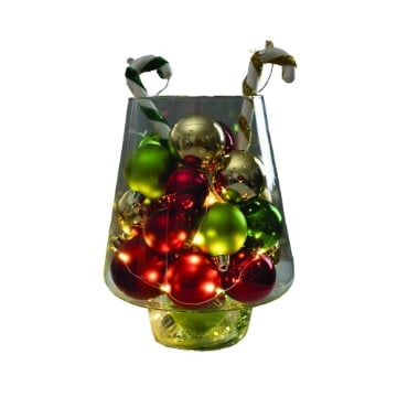 MAURY'S VASO NATALIZIO DECORATIVO IN VETRO COMPRESO DI 20 SFERE COLORATE CON LUCI A BATTERIA DIMENSIONI  18 X 22 CM OKX