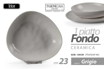 PIATTO FONDO TRIOR DESIGN TRIANGOLARE IN CERAMICA GRIGIA 23 CM