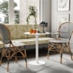 TAVOLO DA CUCINA ROTONDO PER 2 PERSONE DAL DESIGN MODERNO IN ACCIAIO,  Ø60 X 72A CM BIANCO