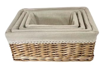 SET DI 4 CESTE PORTA BIANCHERIA RETTANGOLARI IN VIMINI MISURE: 40X30X16 CM, 34X24X24 CM, 28X18X12 CM, 23X25X10 CM