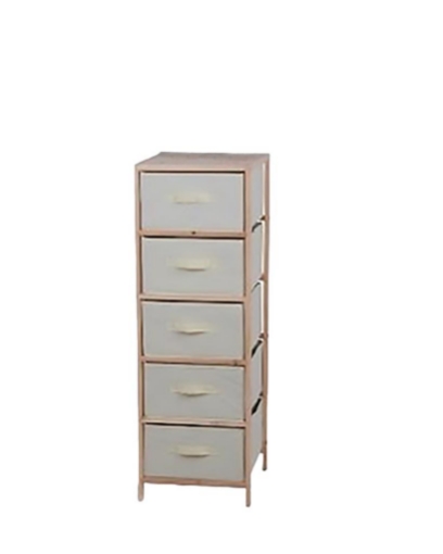 CASSETTIERA CON STRUTTURA IN LEGNO CON 5 CASSETTI IN TNT COLORE BEIGE DIMENSIONI 35X37X105 CM