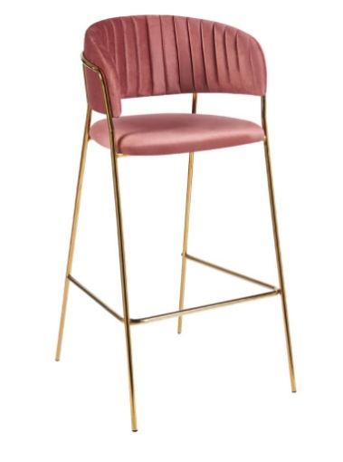 SGABELLO IN VELLUTO ROSA CON STRUTTURA E PIEDI IN METALLO COLOR ORO MISURE: 55X46X108/78 CM