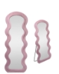 SPECCHIO ONDULATO IN VELLUTO ROSA CON PIEDE E GANCI PER APPENDERE MISURE: 60X160CM