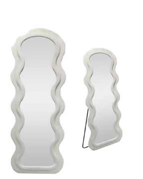 SPECCHIO ONDULATO IN VELLUTO BIANCO CON PIEDE E GANCI PER APPENDEREMISURE: 60X160CM