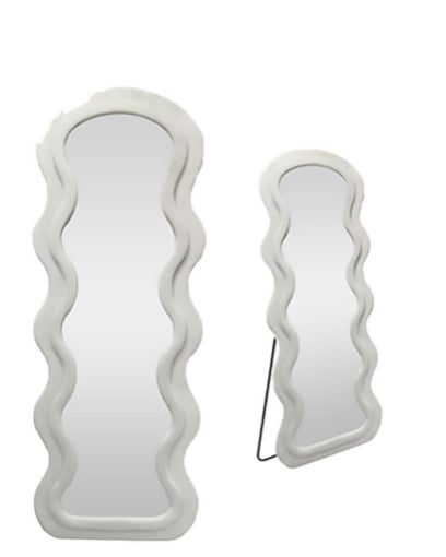 SPECCHIO ONDULATO IN VELLUTO BIANCO CON PIEDE E GANCI PER APPENDEREMISURE: 60X160CM