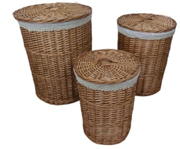 SET DI 3 CESTE PORTA BIANCHERIA TONDE IN VIMINI COLOR MARRONE MISURE: 42X58CM, 36X48CM, 30X40CM
