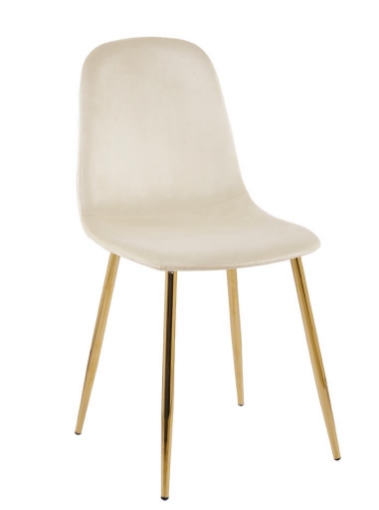 SEDIA IN VELLUTO BEIGE CON PIEDI IN METALLO COLOR ORO MISURE: 42X53,5X86,5/47 CM