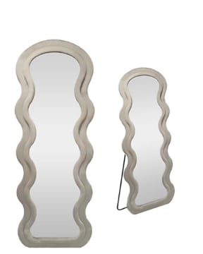 SPECCHIO ONDULATO IN VELLUTO GRIGIO CON PIEDE E GANCI PER APPENDERE MISURE: 60X160 CM