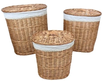 SET DI 3 CESTE PORTA BIANCHERIA OVALI IN VIMINI COLOR MARRONE MISURE: 50X37X56CM, 43X31X48CM, 35X25X40CM