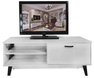 MOBILE TV IN MDF COLOR BIANCO LEGNO CON CASSETTO E DUE RIPIANI MISURE: 120X38X44CM
