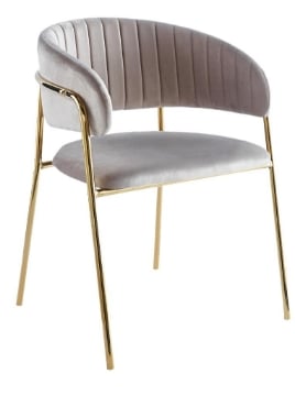 SEDIA IN VELLUTO GRIGIA CON STRUTTURA E PIEDI IN METALLO COLOR ORO MISURE: 58X46X78/46 CM
