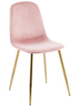 SEDIA IN VELLUTO ROSA CON PIEDI IN METALLO COLOR ORO MISURE: 42X53,5X86,5/47 CM