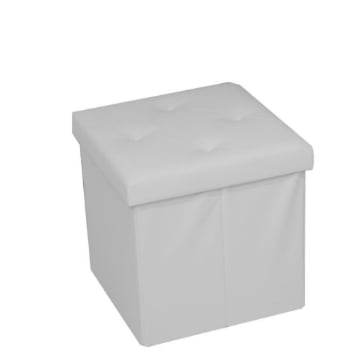 POUF CONTENITORE IN PVC BIANCO CON COPERCHIO EFFETTO TRAPUNTATO MISURE: 38X38X38CM