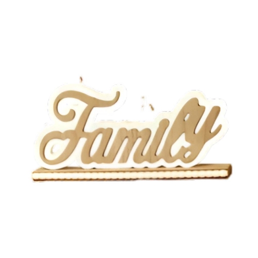 SCRITTA FAMILY DECORAZIONE IN LEGNO COLOR LEGNO NATURALE E BIANCO DIMENSIONI 30X4X12,2CM