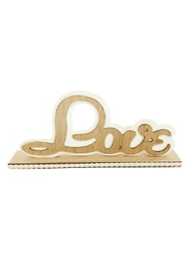 SCRITTA LOVE DECORAZIONE IN LEGNO COLOR LEGNO NATURALE E BIANCO DIMENSIONI 30X4X12,2 CM