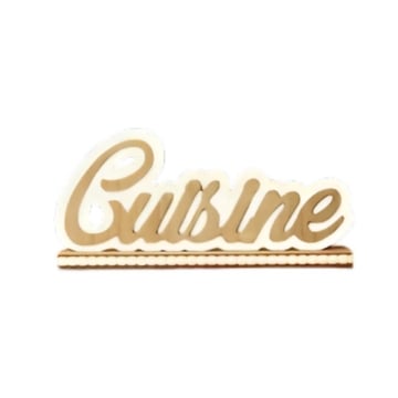 SCRITTA CUISINE DECORAZIONE IN LEGNO COLOR LEGNO NATURALE E BIANCO DIMENSIONI 25X4X10,6CM