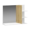 SPECCHIO DA BAGNO IN MDF BIANCO CON RIPIANI E DETTAGLIO IN BAMBOO MISURE: 45X59X15 CM