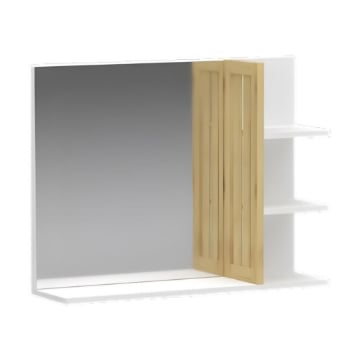 SPECCHIO DA BAGNO IN MDF BIANCO CON RIPIANI E DETTAGLIO IN BAMBOO MISURE: 45X59X15 CM