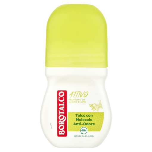 BOROTALCO ATTIVO DEODORANTE ROLL-ON 0% ALCOOL PROFUMO DI CEDRO E LIME CON MOLECOLE ANTI-ODORE 48H - GIALLO