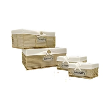 SET DI 4 CESTE PORTA BIANCHERIA RETTANGOLARI IN VIMINI CON SCRITTA SUL DAVANTI LAUNDRY MISURE: 40X31X20CM, 35X25X18CM, 30X20X16CM, 25X25X14CM
