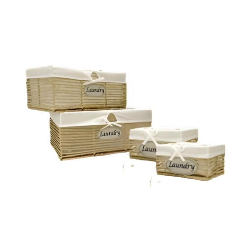 SET DI 4 CESTE PORTA BIANCHERIA RETTANGOLARI IN VIMINI CON SCRITTA SUL DAVANTI LAUNDRY MISURE: 40X31X20CM, 35X25X18CM, 30X20X16CM, 25X25X14CM