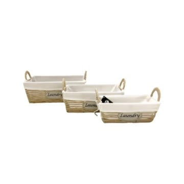 SET DI 3 CESTE PORTA BIANCHERIA RETTANGOLARI IN VIMINI CON SCRITTA SUL DAVANTI LAUNDRY MISURE: 42X31X28CM, 37X26X26CM, 31X21X22CM