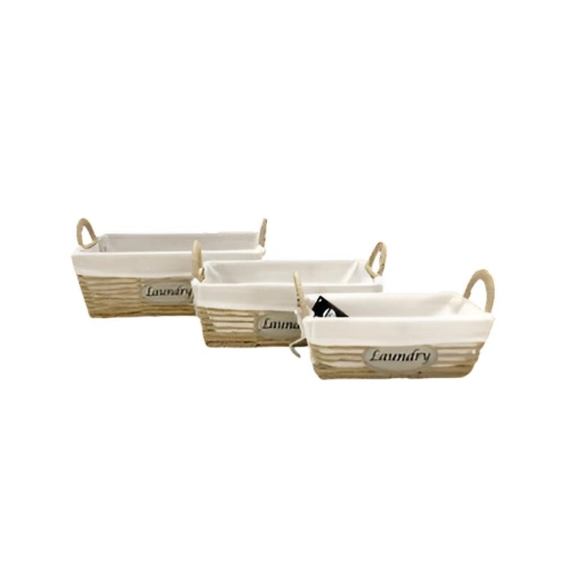 SET DI 3 CESTE PORTA BIANCHERIA RETTANGOLARI IN VIMINI CON SCRITTA SUL DAVANTI LAUNDRY MISURE: 42X31X28CM, 37X26X26CM, 31X21X22CM