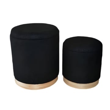 SET 2 POUF CONTENITORI IN TESSUTO BOUCLE' NERO E CON DETTAGLIO IN LEG MISURE: 44/34H