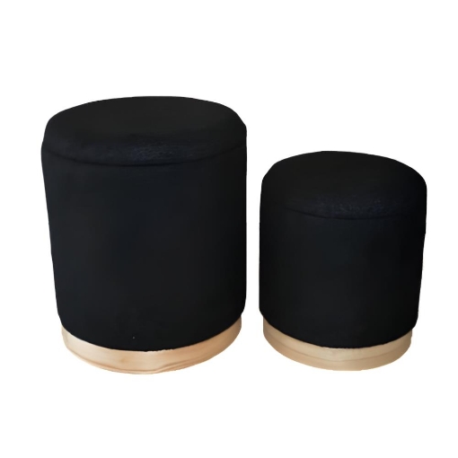 SET 2 POUF CONTENITORI IN TESSUTO BOUCLE' NERO E CON DETTAGLIO IN LEG MISURE: 44/34H