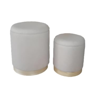 SET 2 POUF CONTENITORI IN TESSUTO BOUCLE' BEIGE E CON DETTAGLIO IN LEGNO MISURE: 44/34H