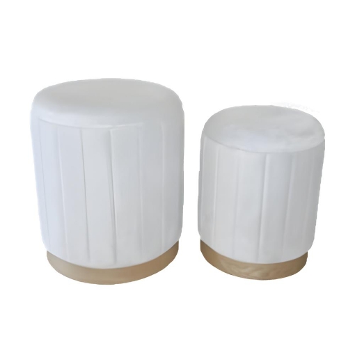SET 2 POUF CONTENITORI IN VELLUTO BIANCO CON DETTAGLIO IN LEGNO MISURE: 44/38H