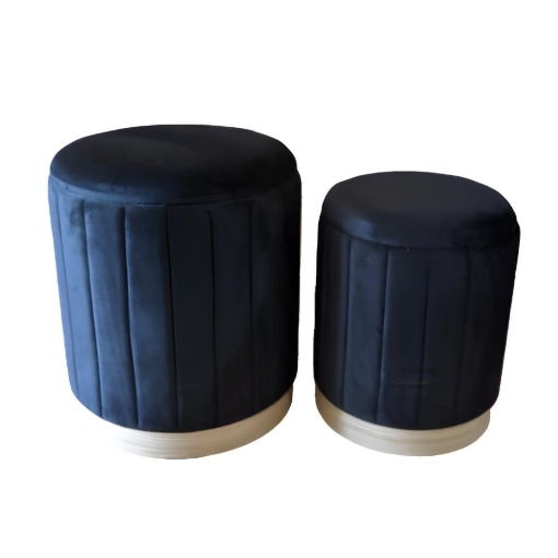 SET 2 POUF CONTENITORI IN VELLUTO NERO CON DETTAGLIO IN LEGNO MISURE: 44/38H