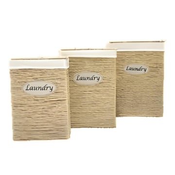 SET DI 3 CESTE PORTA BIANCHERIA RETTANGOLARI IN VIMINI CON SCRITTA SUL DAVANTI LAUNDRY MISURE: 40X30X54CM, 35X25X49CM, 40X20X44CM