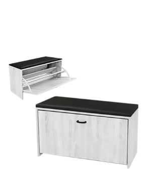 SCARPIERA IN MDF COLOR BIANCO LEGNO CON CASSETTO E SEDUTA IN SIMIL PELLE NERA DIMENSONI 60X24X41 CM