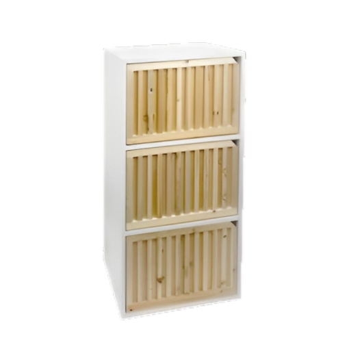MOBILE IN LEGNO CON 3 RIPIANI CON ANTE EFFETTO LEGNO E STRUTTURA BIANCA DIMENSIONI 42X29X80 CM