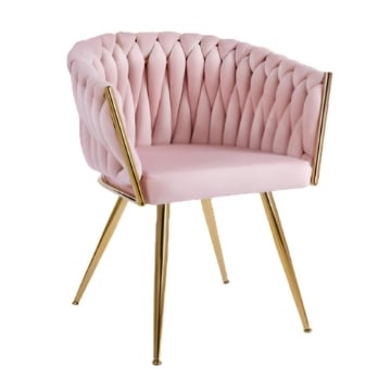 POLTRONA IN VELLUTO ROSA CON STRUTTURA IN METALLO COLOR ORO DIMENSONI 44X65X79 CM