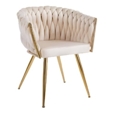 POLTRONA IN VELLUTO BEIGE CON STRUTTURA E PIEDI IN METALLO COLOR ORO DIMENSIONI 44X65X79 CM