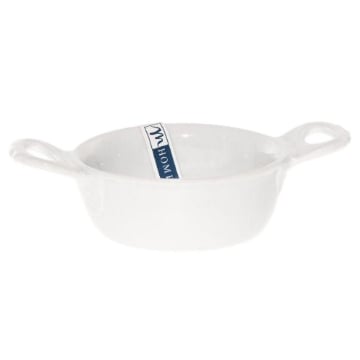 CASSERUOLA TONDA IN PORCELLANA BIANCA CON 2 MANICI ADATTA PER FORNO ,  Ø 16 CM OKX