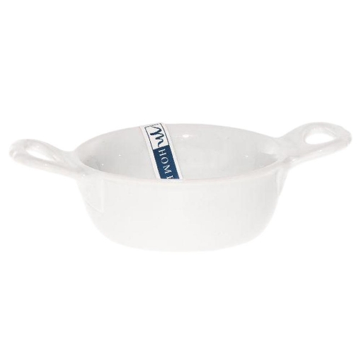 CASSERUOLA TONDA IN PORCELLANA BIANCA CON 2 MANICI ADATTA PER FORNO ,  Ø 16 CM OKX