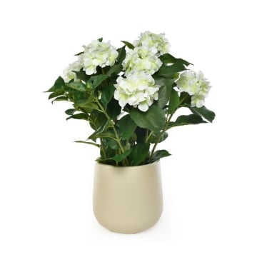 FIORE ORTENSIA ARTIFICIALE  COLORE BIANCO DA ARREDO IN POLIESTERE EFFETTO REAL TOUCH CON VASO IN PLASTICA  -  Ø  26 X H.69 CM OKX
