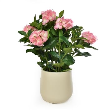 FIORE ORTENSIA ARTIFICIALE COLORE ROSA DA ARREDO IN POLIESTERE EFFETTO REAL TOUCH CON VASO IN PLASTICA  -  Ø 26 X H.69 CM OKX