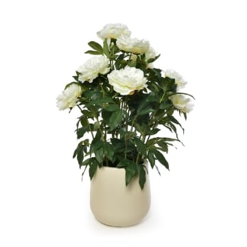 FIORE PEONIA ARTIFICIALE  COLORE BIANCO DA ARREDO IN POLIESTERE CON VASO IN PLASTICA  -  Ø 26 X H.81 CM OKX