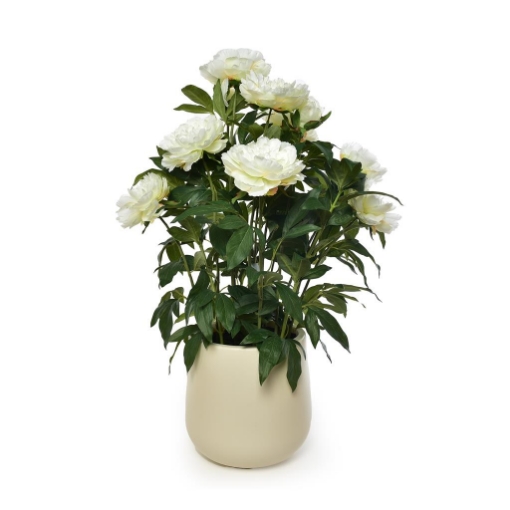FIORE PEONIA ARTIFICIALE  COLORE BIANCO DA ARREDO IN POLIESTERE CON VASO IN PLASTICA  -  Ø 26 X H.81 CM OKX