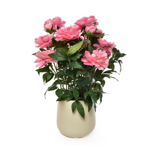 FIORE PEONIA ARTIFICIALE  COLORE ROSA DA ARREDO IN POLIESTERE CON VASO IN PLASTICA  -  Ø 26 X H.81 CM OKX