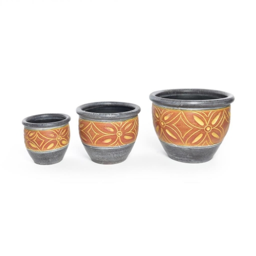SET 3 DI VASI CACHEPOT REALIZZATI IN CERAMICA BICOLORE EFFETTO FLOREALE  D.15.2XH.20.3, 20.3X30.5, 25.4X38 D.38XH.25.4CM OKX