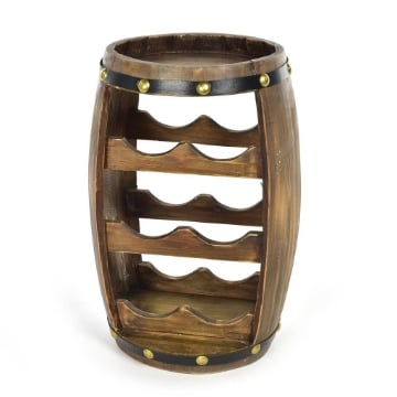 CANTINETTA IN LEGNO A FORMA DI BOTTE CAPIENZA 6 BOTTIGLIE DA ARREDO COLOR LEGNO SCURO RIFINITURE MARRONI -   23 X 27 X H.39 CM VERTICALE OKX