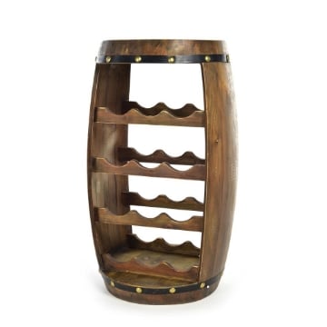 CANTINETTA IN LEGNO A FORMA DI BOTTE CAPIENZA 12 BOTTIGLIE DA ARREDO COLOR LEGNO SCURO RIFINITURE MARRONI -  34.5 X 40 X H.65 CM VERTICALE  OKX